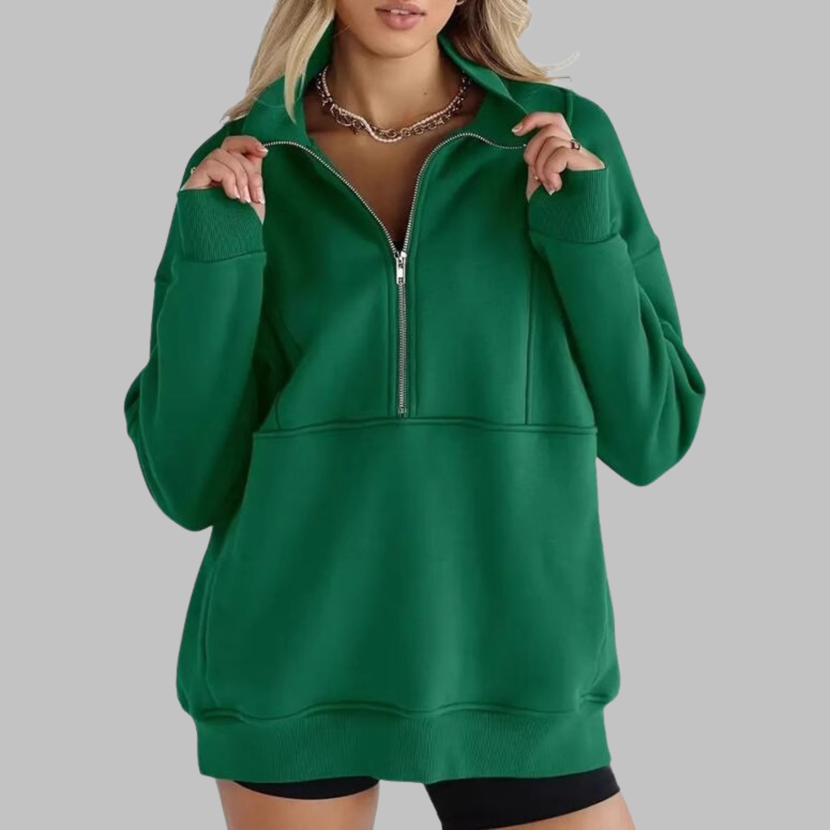 PSALM™ - Sweat-shirt à col confortable à demi-fermeture éclair, oversized, à manches longues