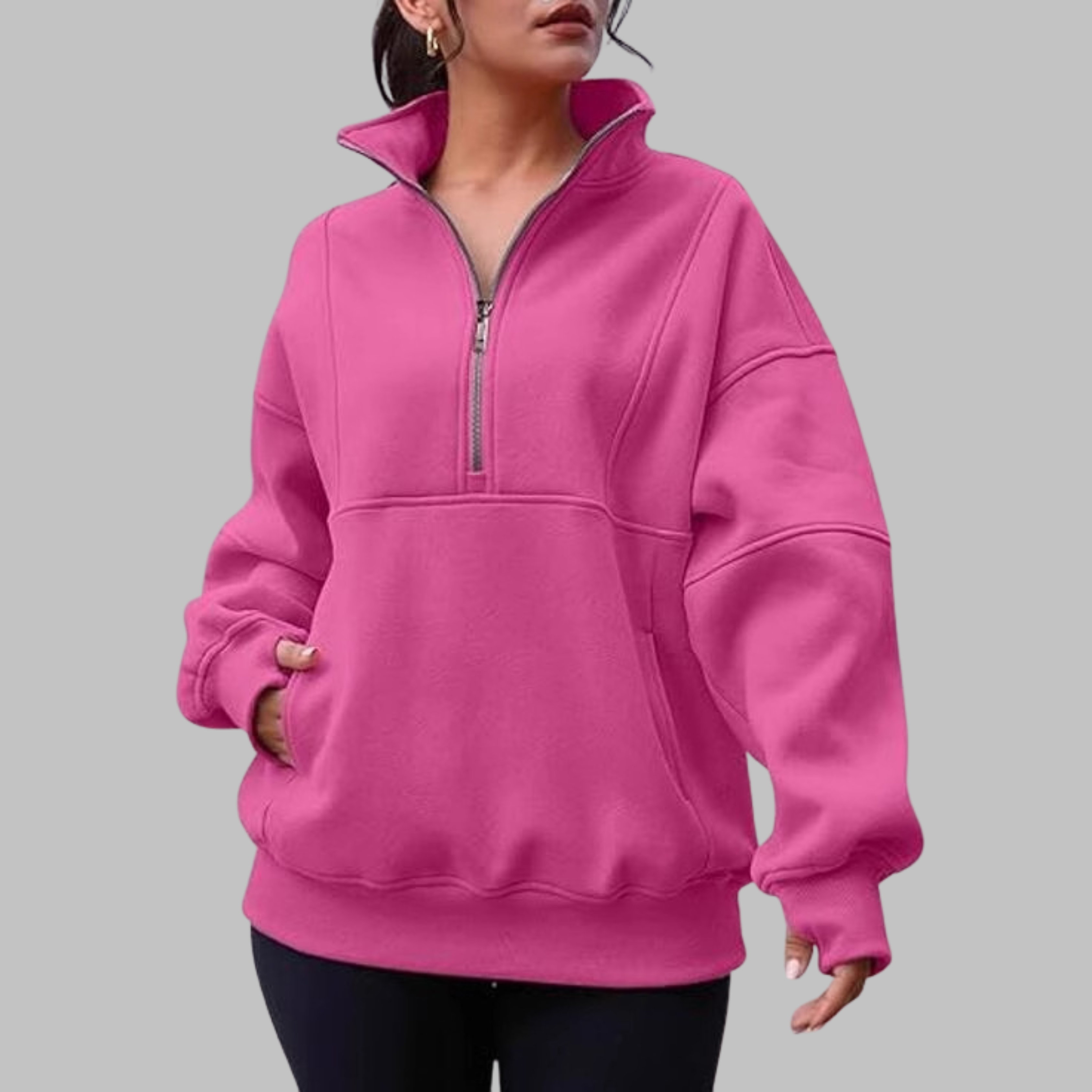 PSALM™ - Sweat-shirt à col confortable à demi-fermeture éclair, oversized, à manches longues