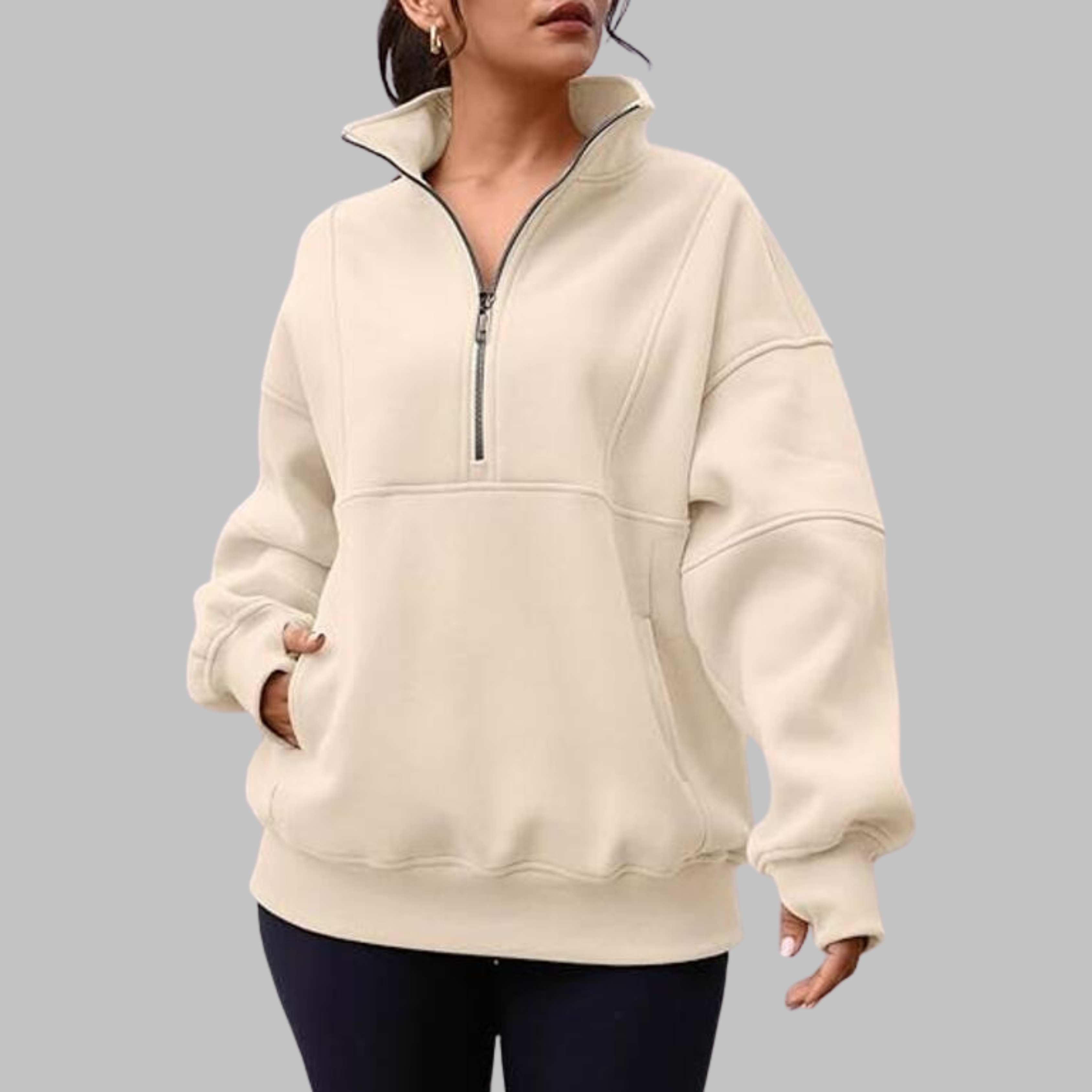 PSALM™ - Sweat-shirt à col confortable à demi-fermeture éclair, oversized, à manches longues