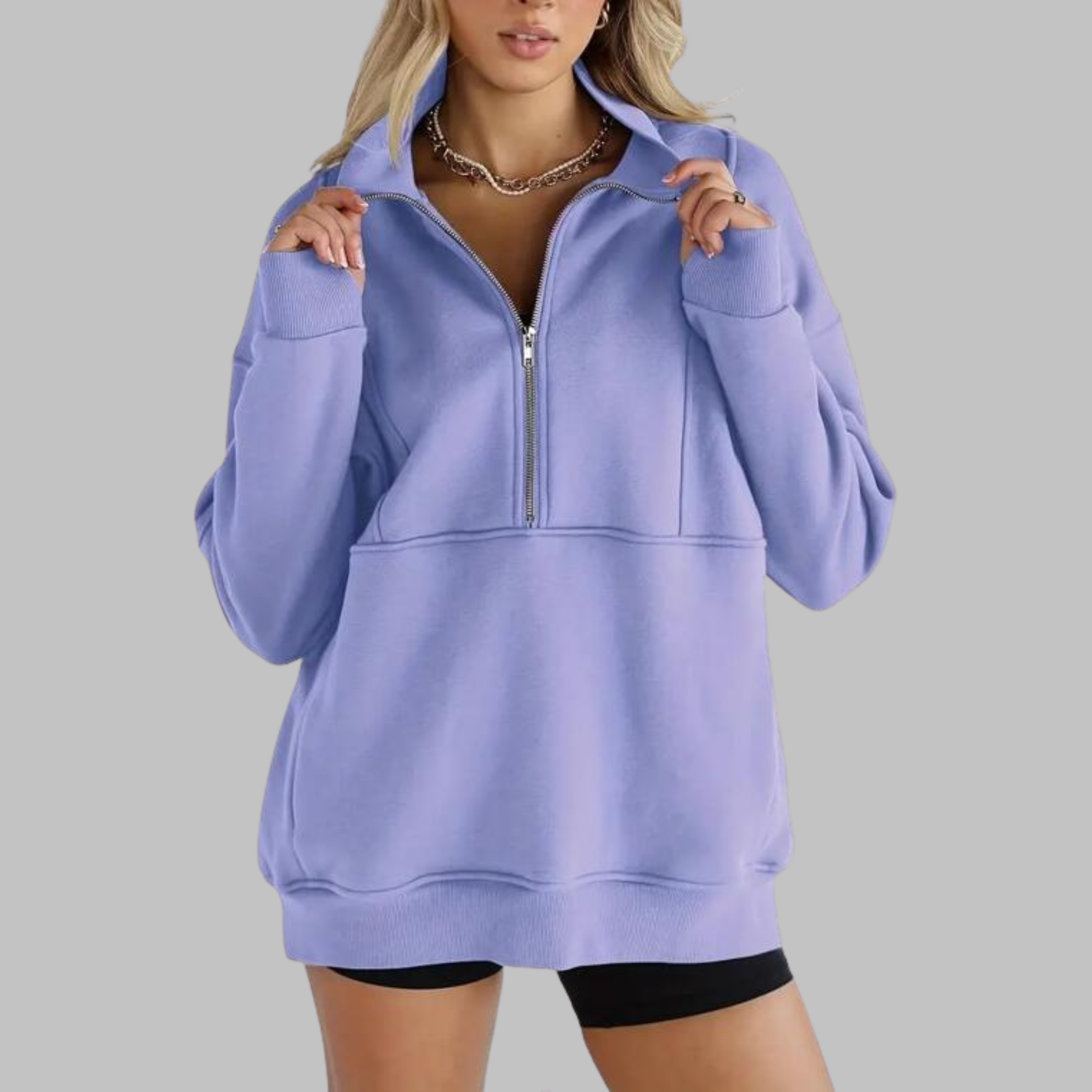 PSALM™ - Sweat-shirt à col confortable à demi-fermeture éclair, oversized, à manches longues
