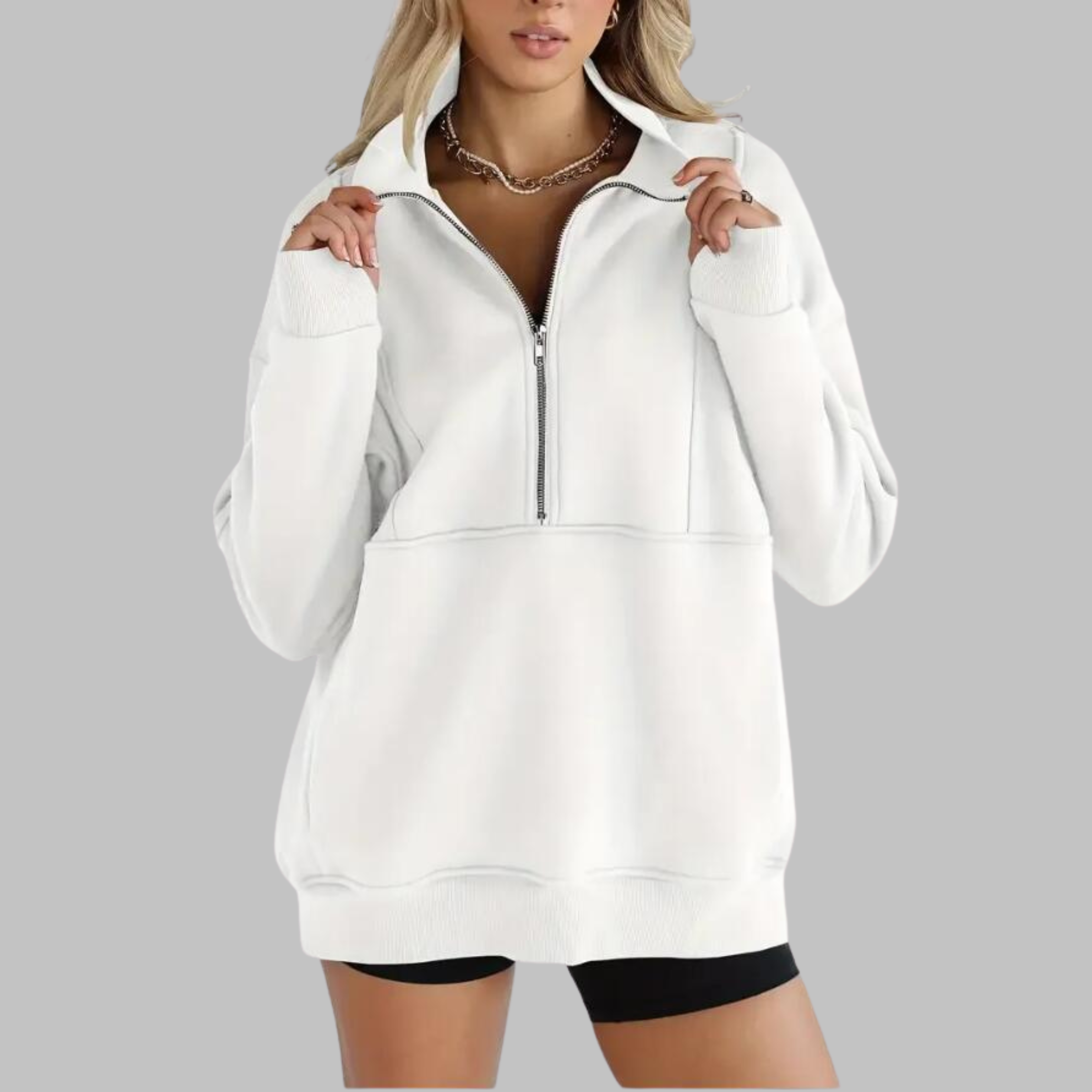 PSALM™ - Sweat-shirt à col confortable à demi-fermeture éclair, oversized, à manches longues