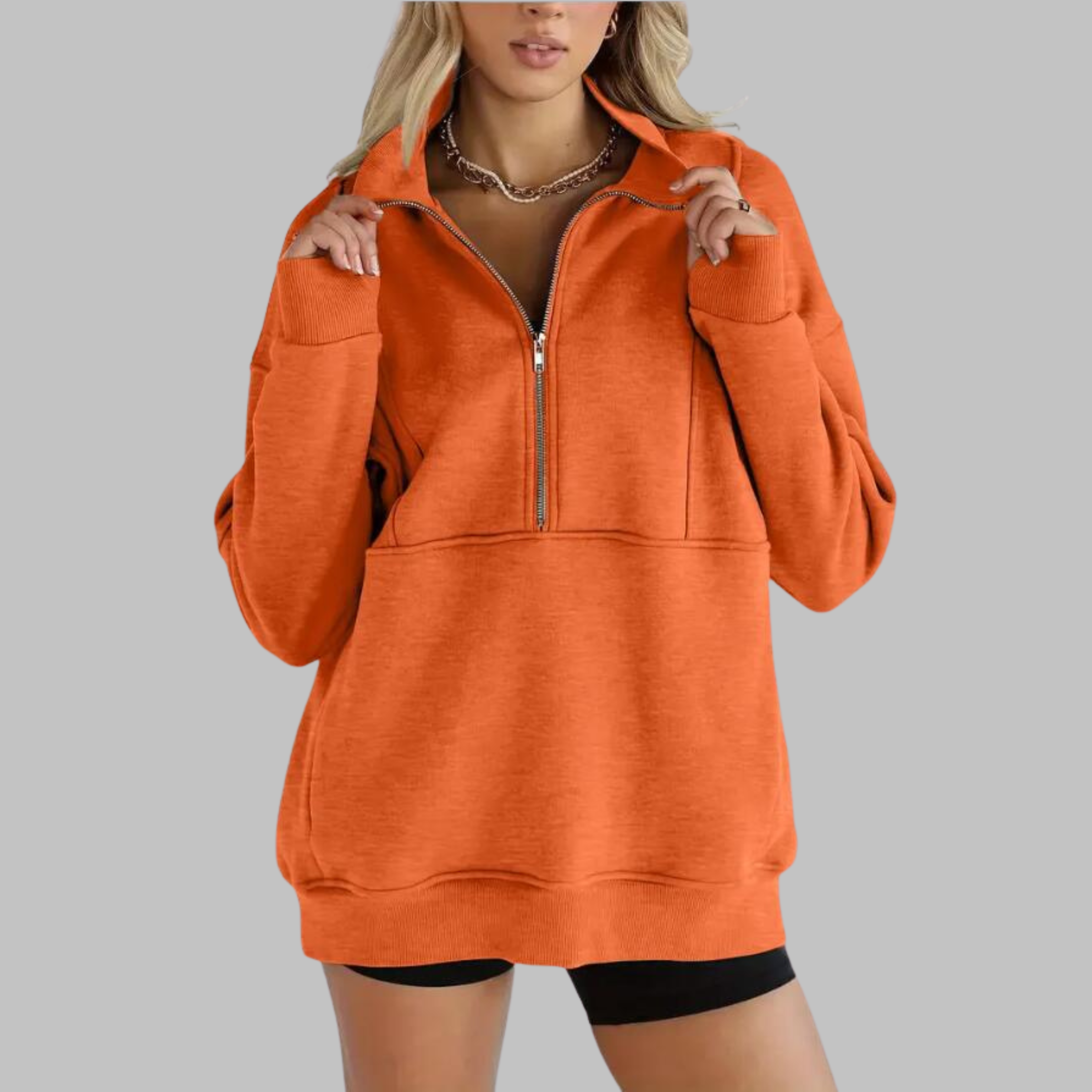 PSALM™ - Sweat-shirt à col confortable à demi-fermeture éclair, oversized, à manches longues