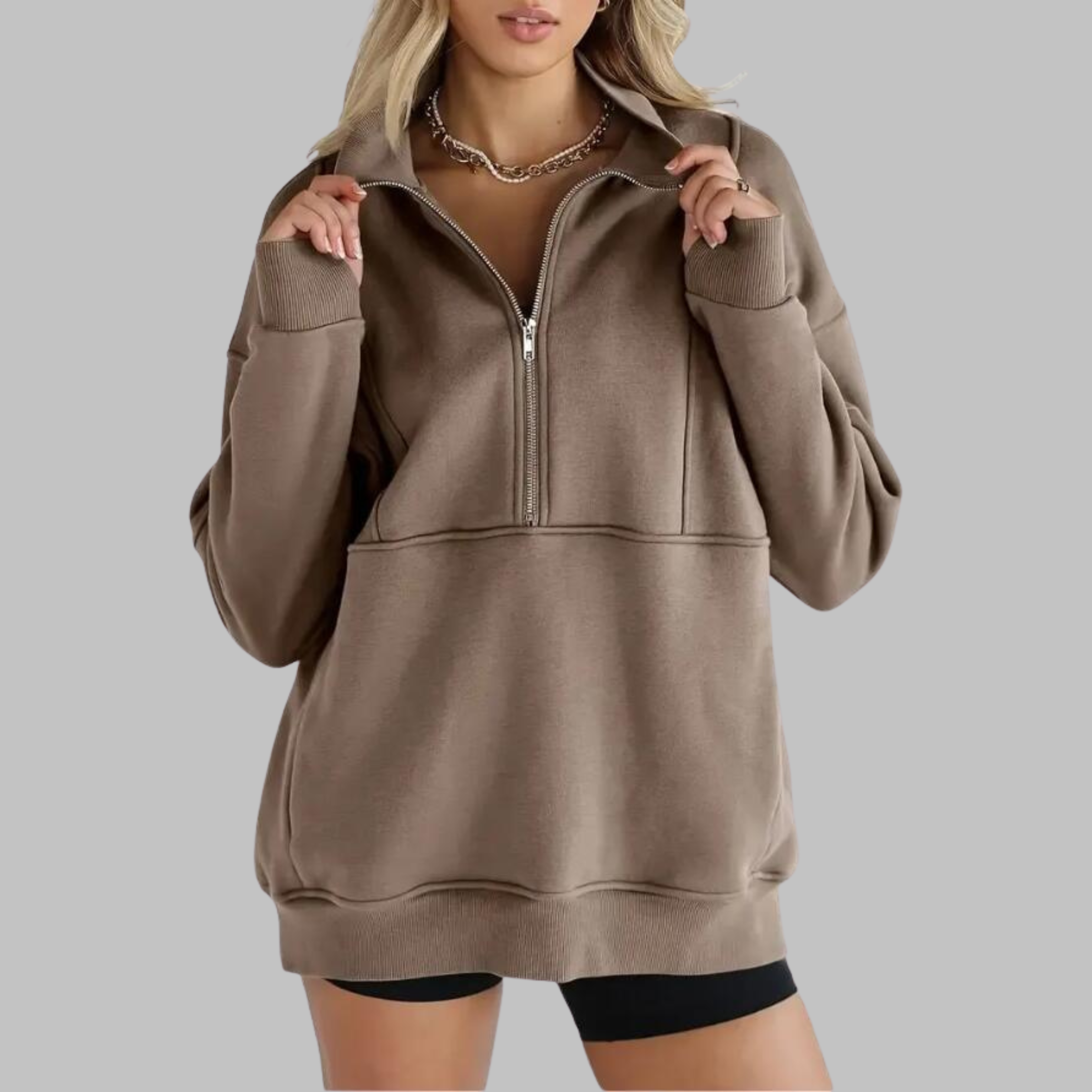 PSALM™ - Sweat-shirt à col confortable à demi-fermeture éclair, oversized, à manches longues
