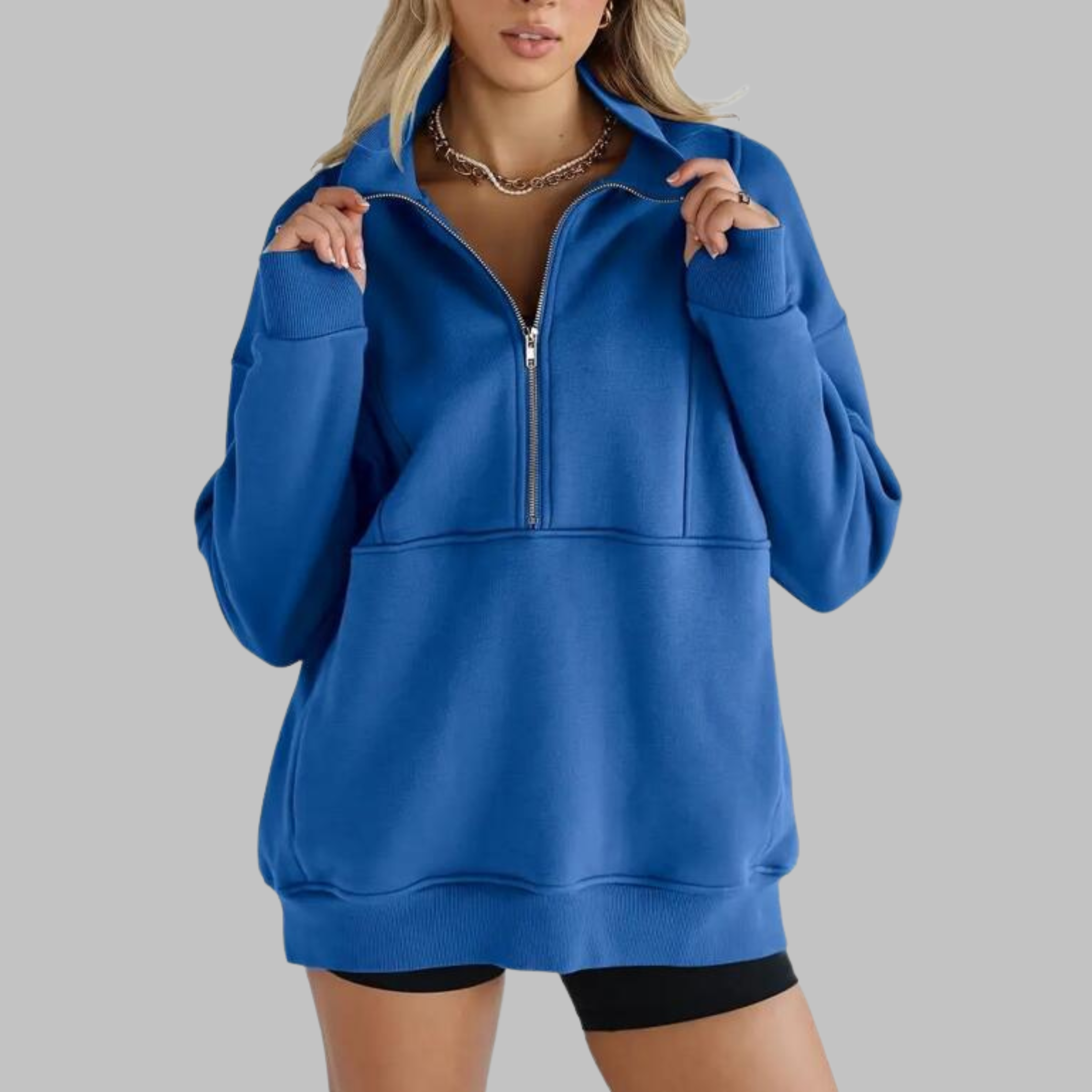 PSALM™ - Sweat-shirt à col confortable à demi-fermeture éclair, oversized, à manches longues
