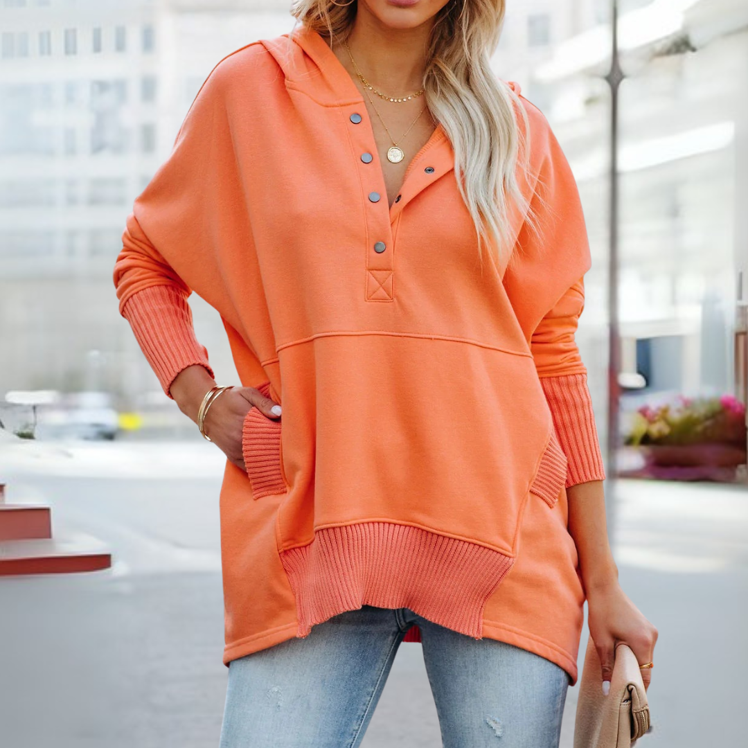 SORAYA™ - Sweat à capuche oversize confortable à col en V et manches longues
