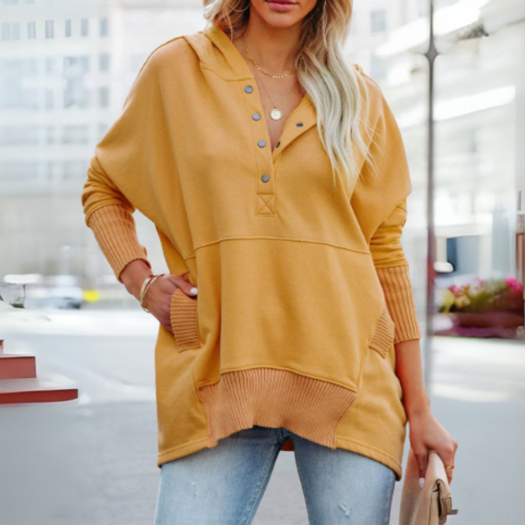 SORAYA™ - Sweat à capuche oversize confortable à col en V et manches longues