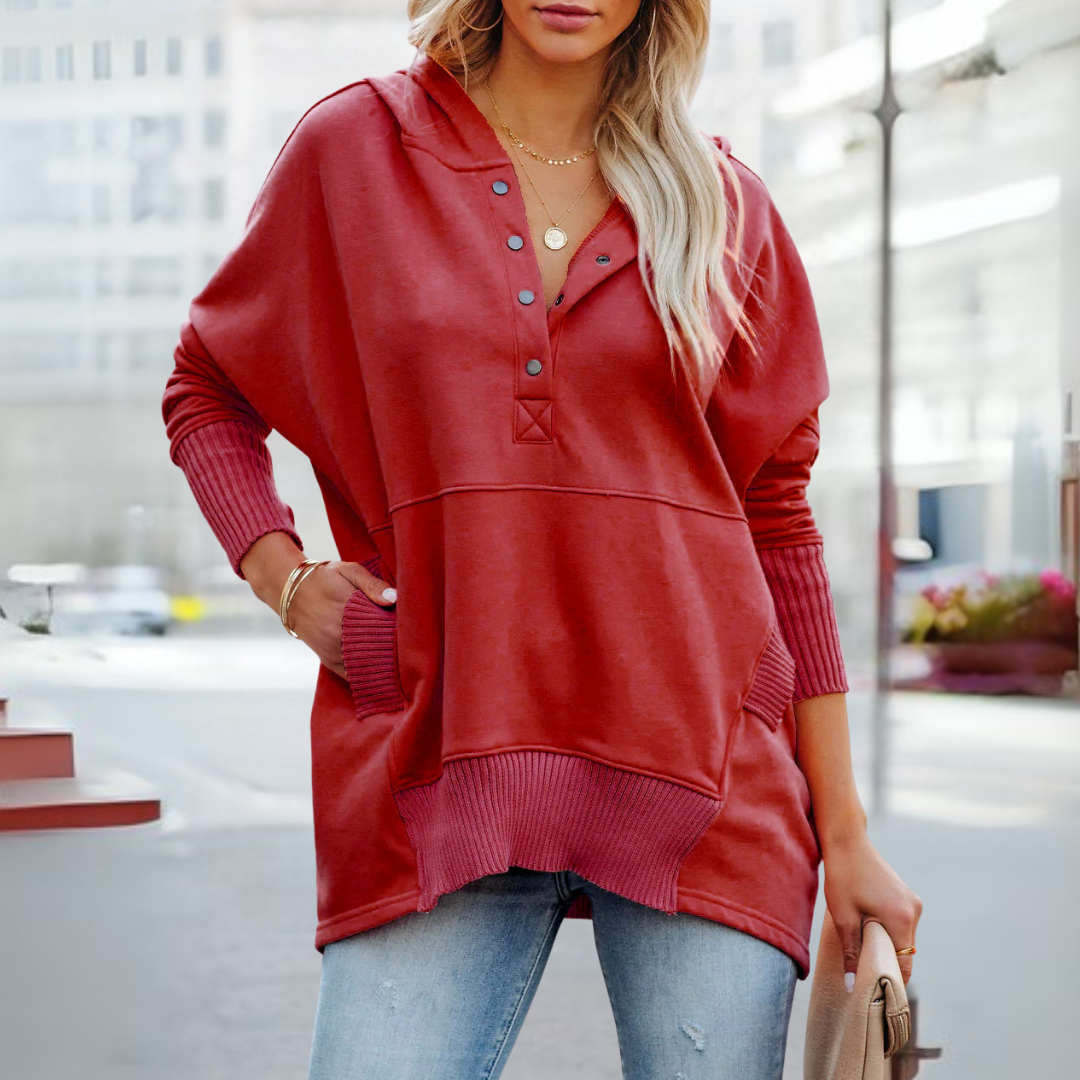 SORAYA™ - Sweat à capuche oversize confortable à col en V et manches longues