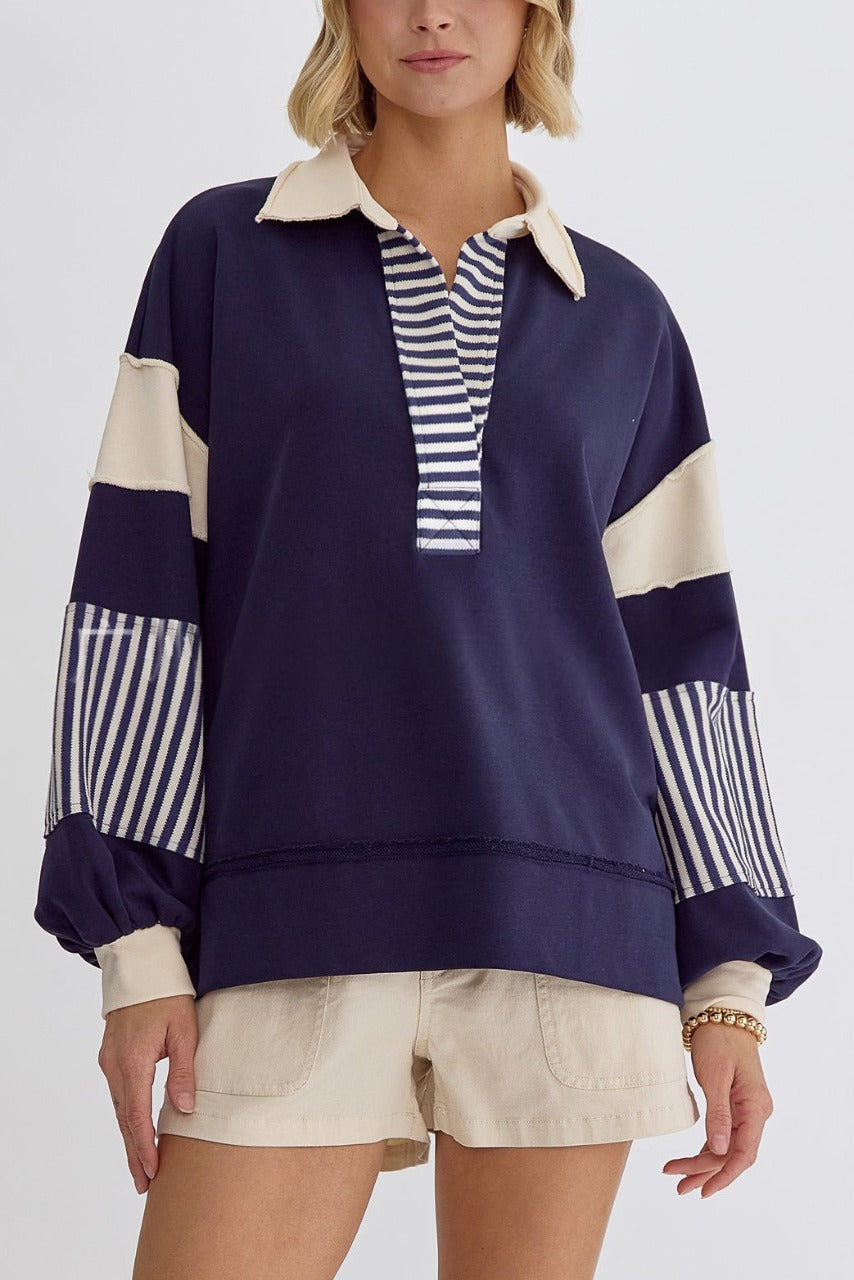 WAMAL™ - Sweat-shirt long à manches longues et décolleté en V surdimensionné