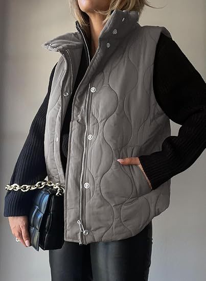 PAMMY™ - Gilet classique matelassé à boutons et fermeture éclair avec col