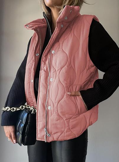 PAMMY™ - Gilet classique matelassé à boutons et fermeture éclair avec col