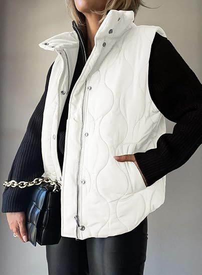 PAMMY™ - Gilet classique matelassé à boutons et fermeture éclair avec col