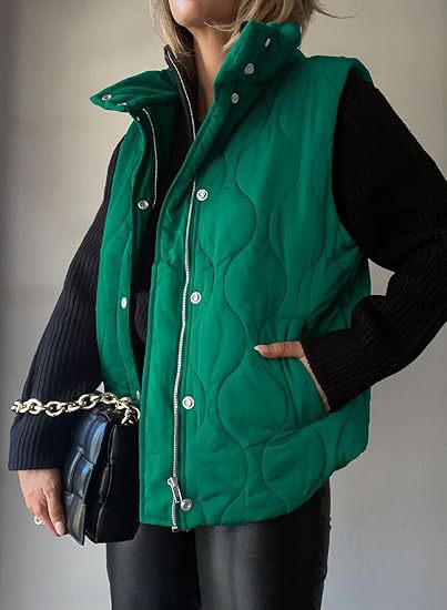 PAMMY™ - Gilet classique matelassé à boutons et fermeture éclair avec col