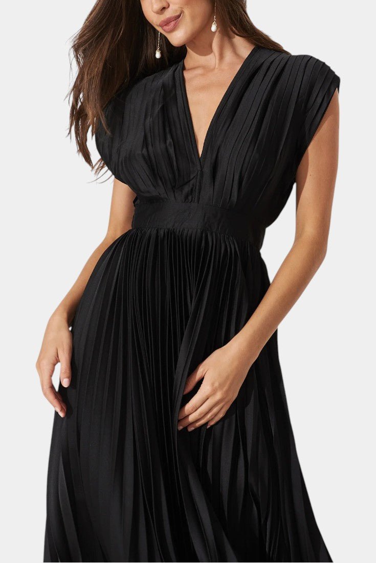 Audrey | Robe Midi Plissée à Col V
