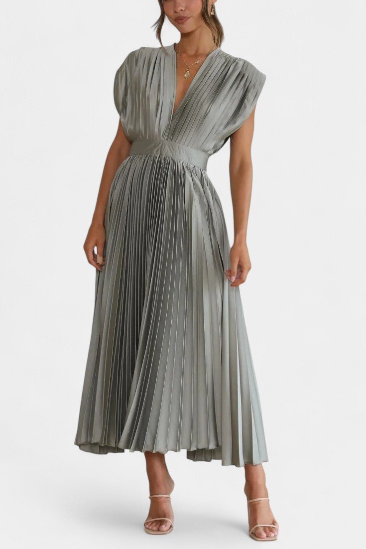 Audrey | Robe Midi Plissée à Col V
