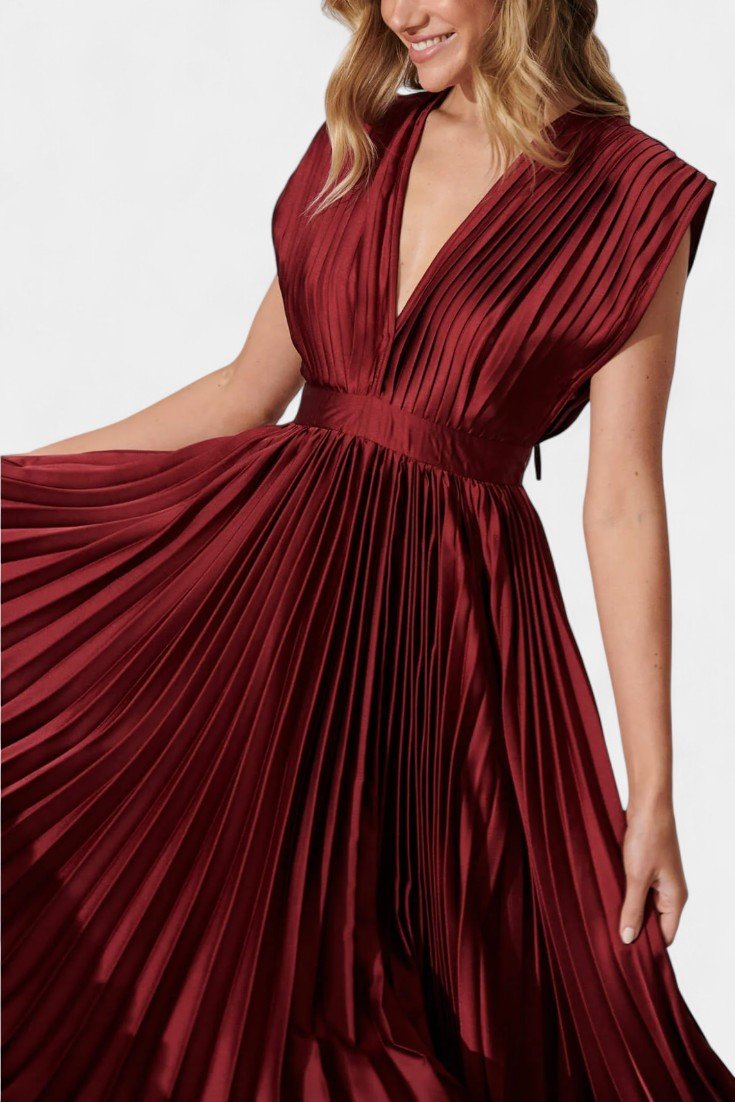 Audrey | Robe Midi Plissée à Col V