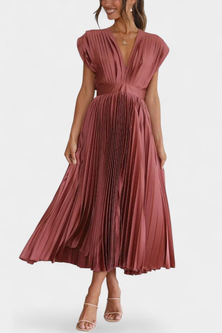 Audrey | Robe Midi Plissée à Col V