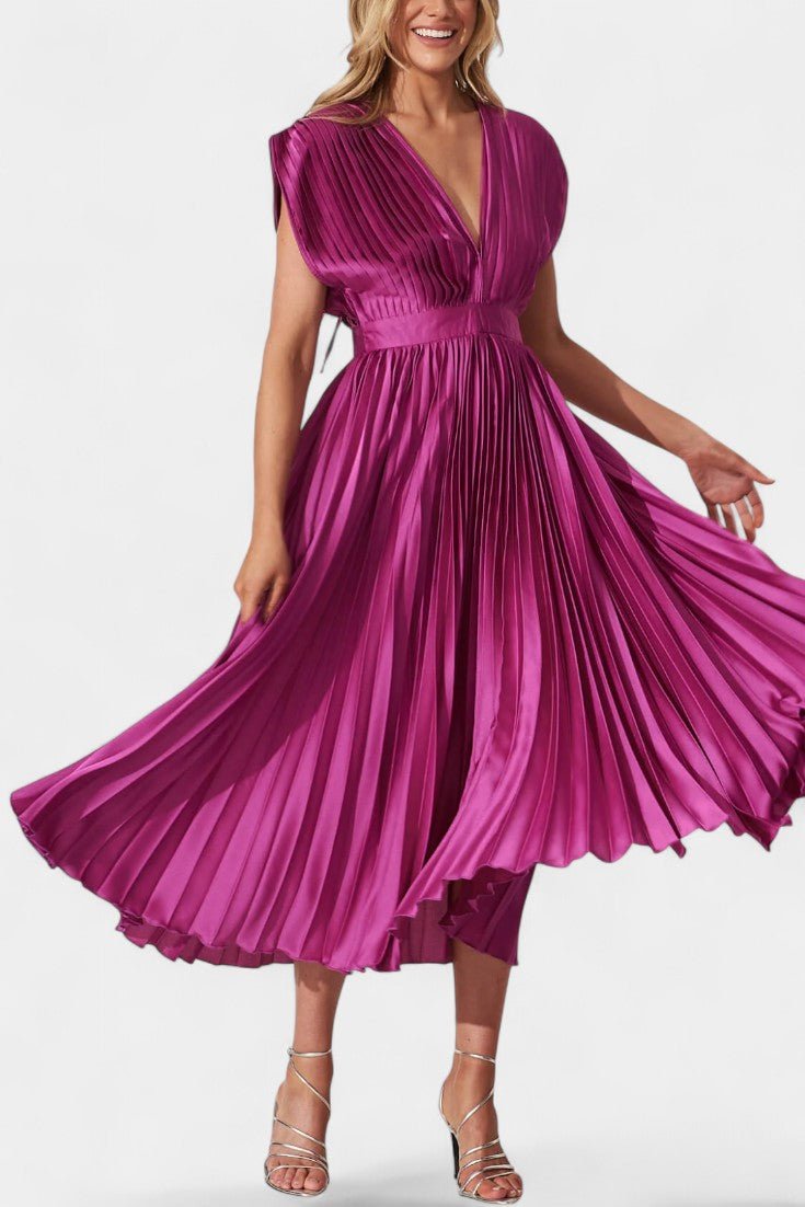 Audrey | Robe Midi Plissée à Col V