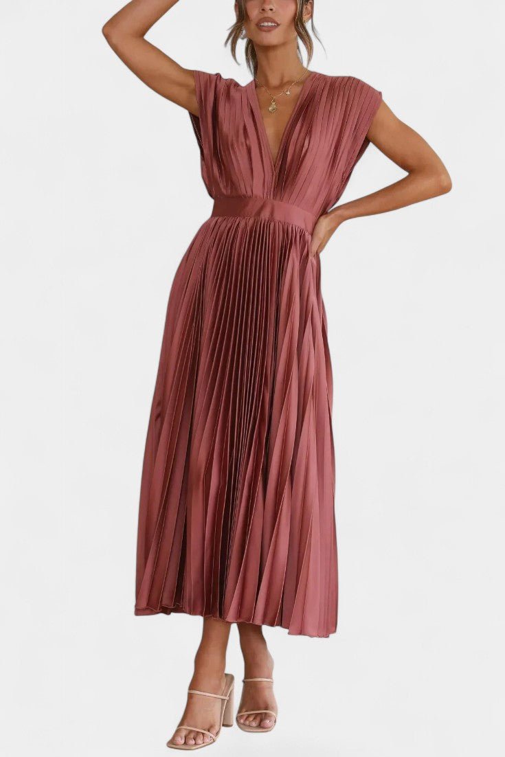 Audrey | Robe Midi Plissée à Col V