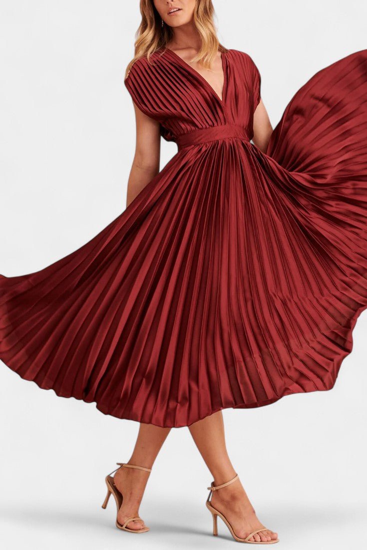 Audrey | Robe Midi Plissée à Col V