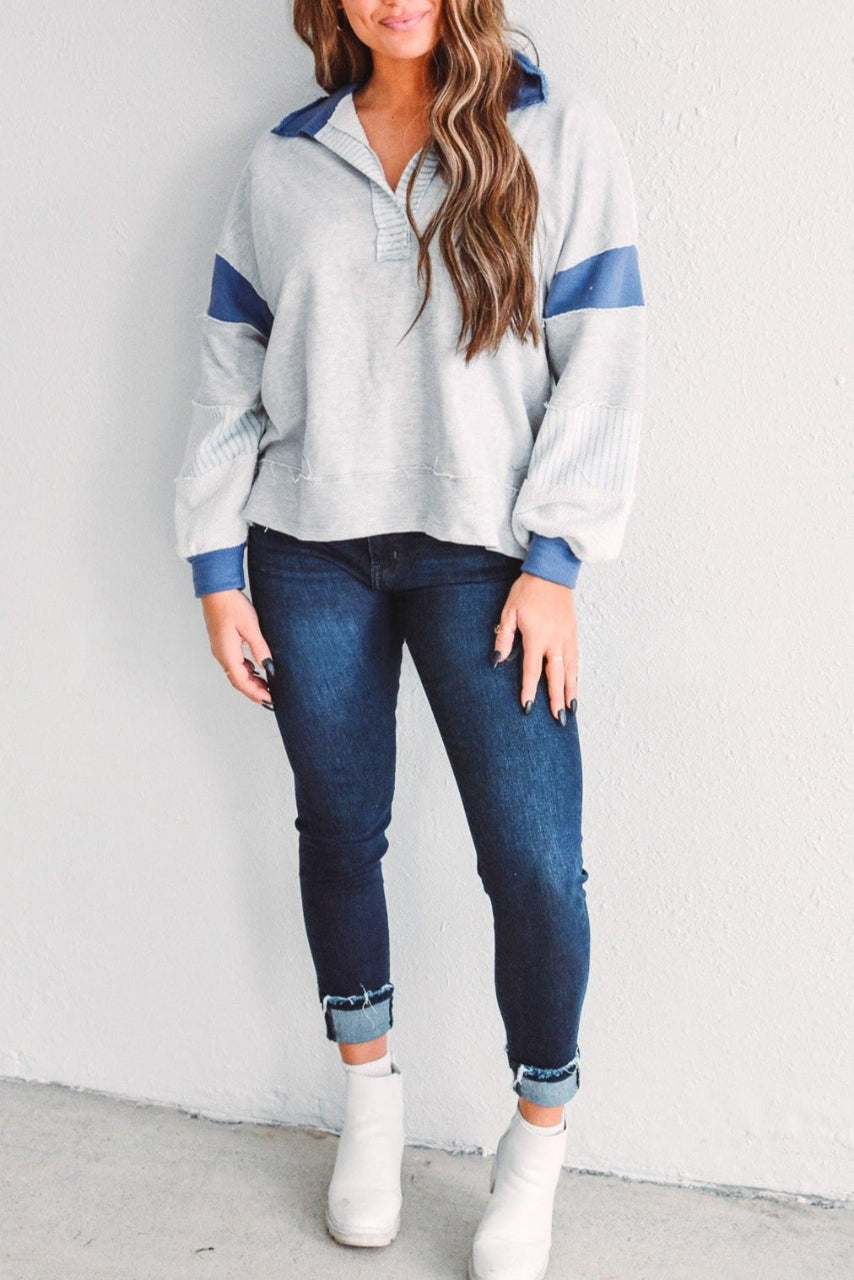 WAMAL™ - Sweat-shirt long à manches longues et décolleté en V surdimensionné