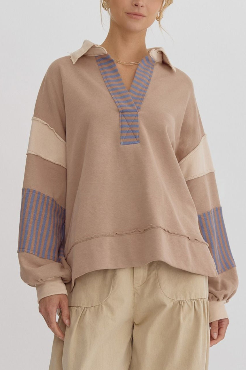 WAMAL™ - Sweat-shirt long à manches longues et décolleté en V surdimensionné
