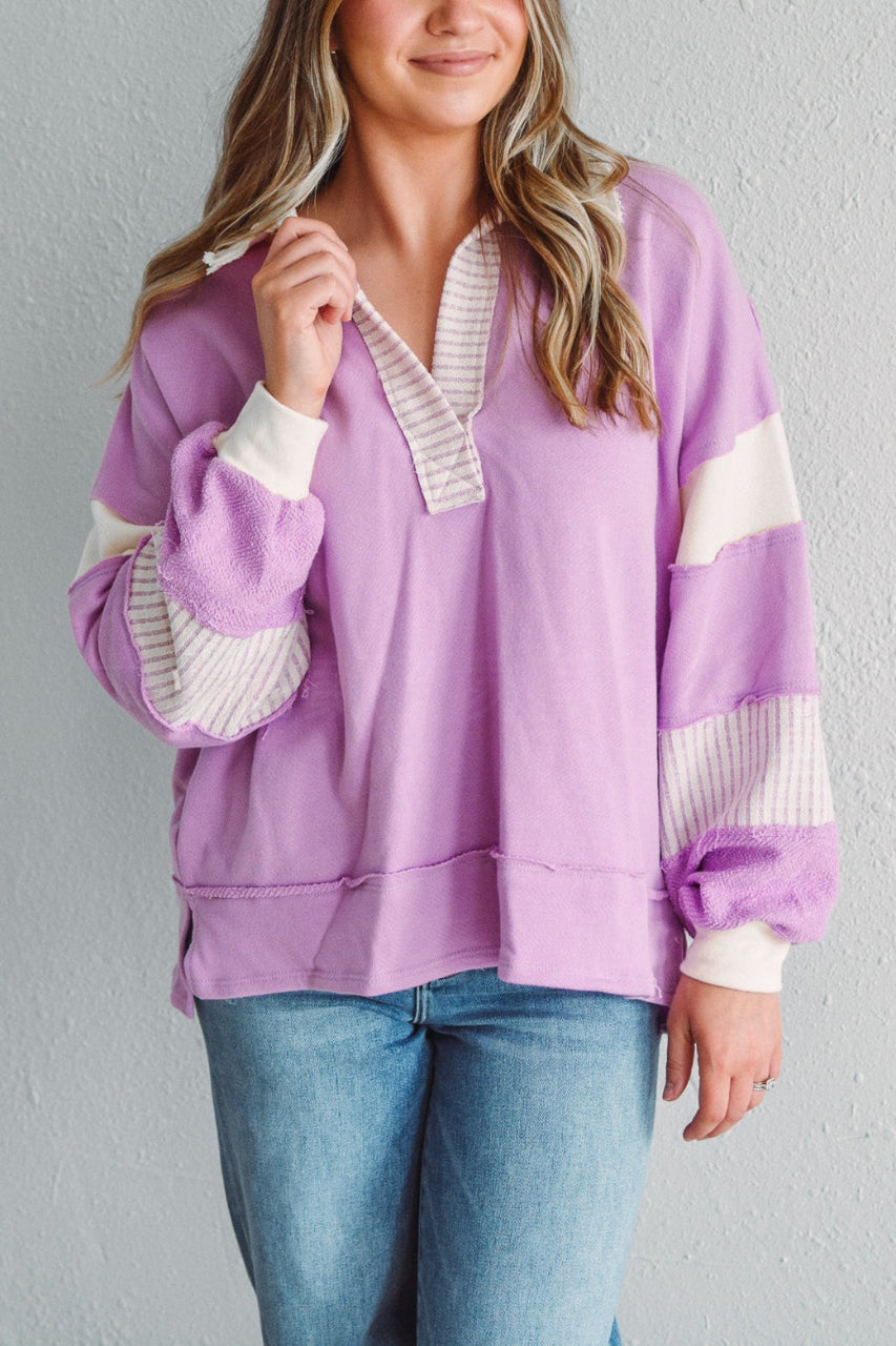 WAMAL™ - Sweat-shirt long à manches longues et décolleté en V surdimensionné