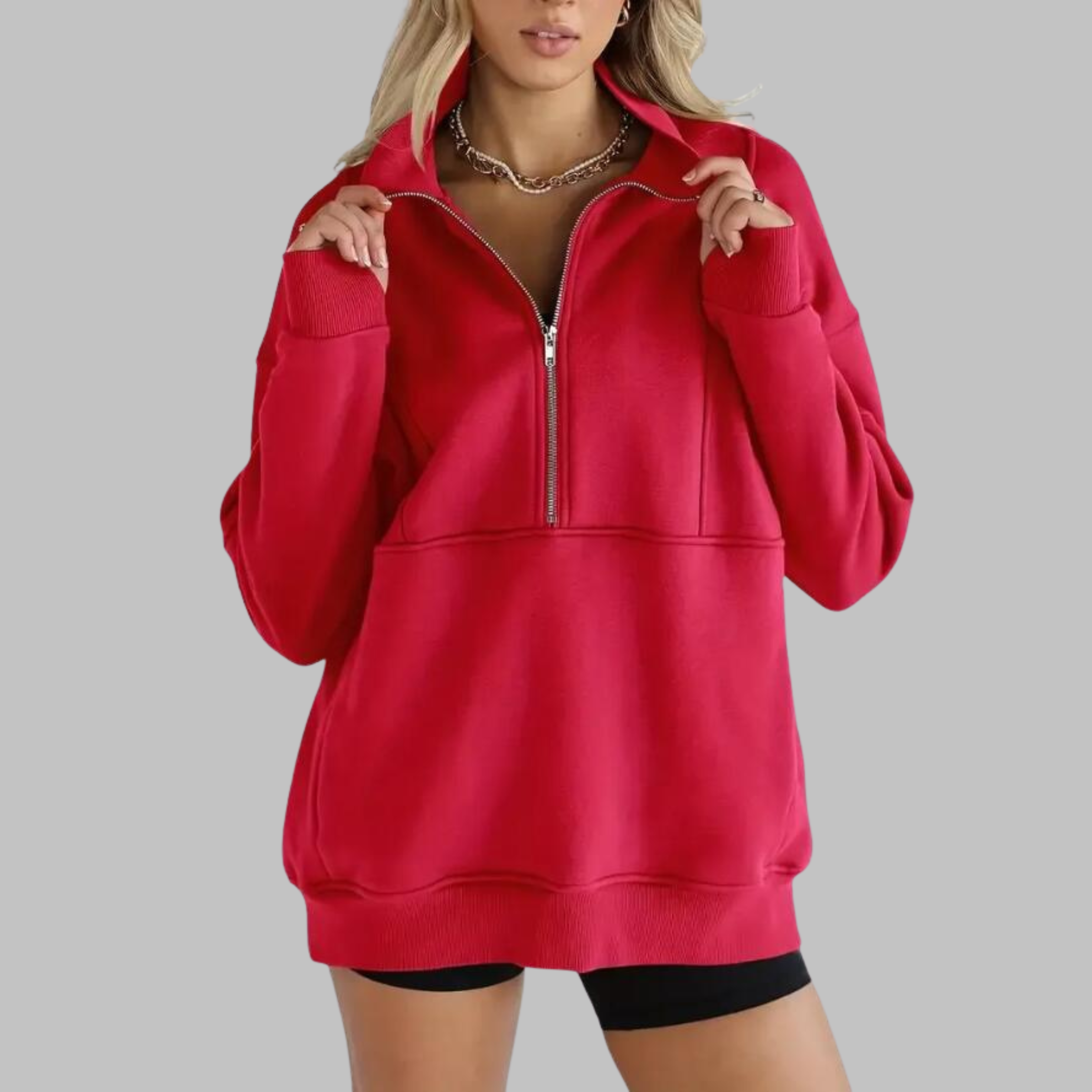 PSALM™ - Sweat-shirt à col confortable à demi-fermeture éclair, oversized, à manches longues