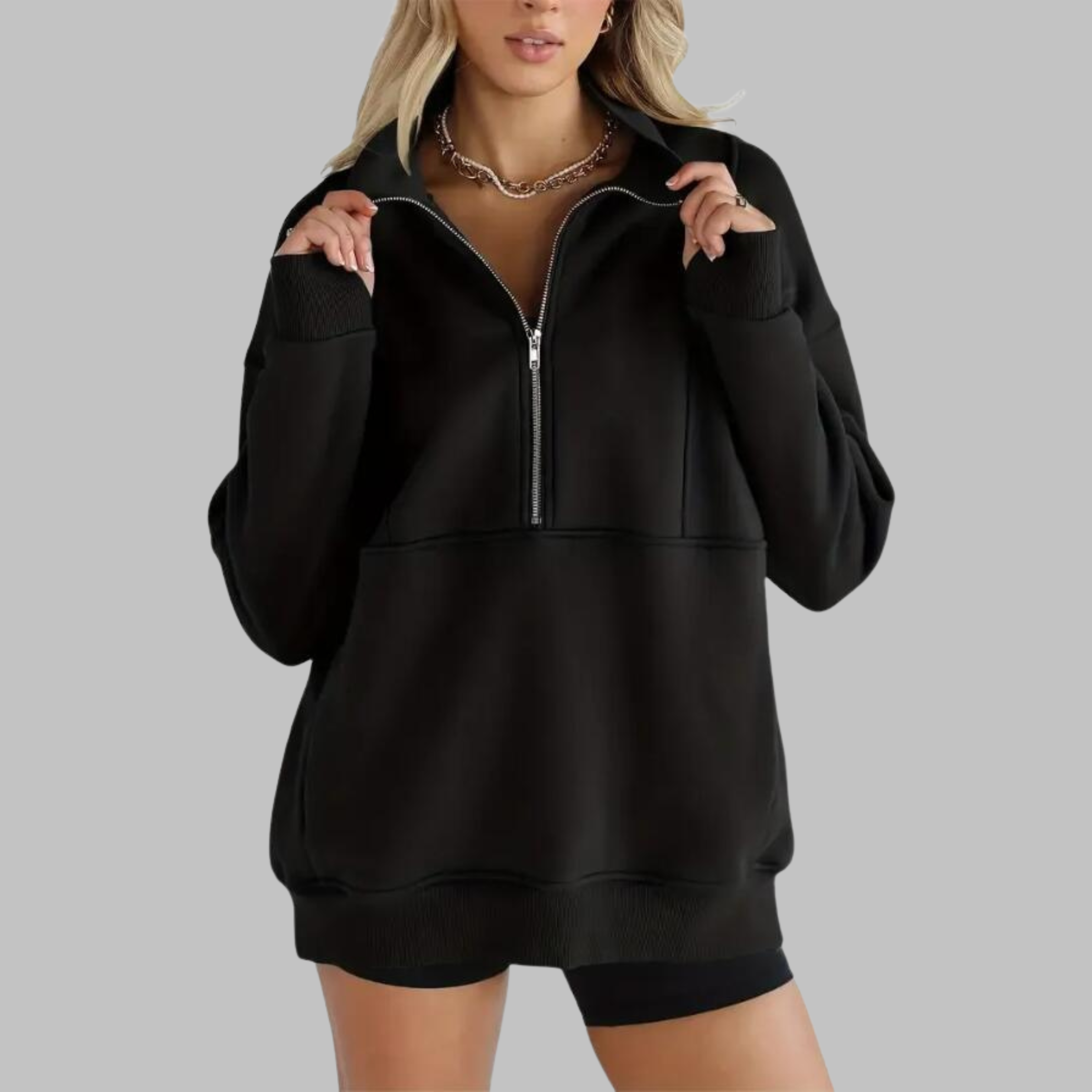 PSALM™ - Sweat-shirt à col confortable à demi-fermeture éclair, oversized, à manches longues