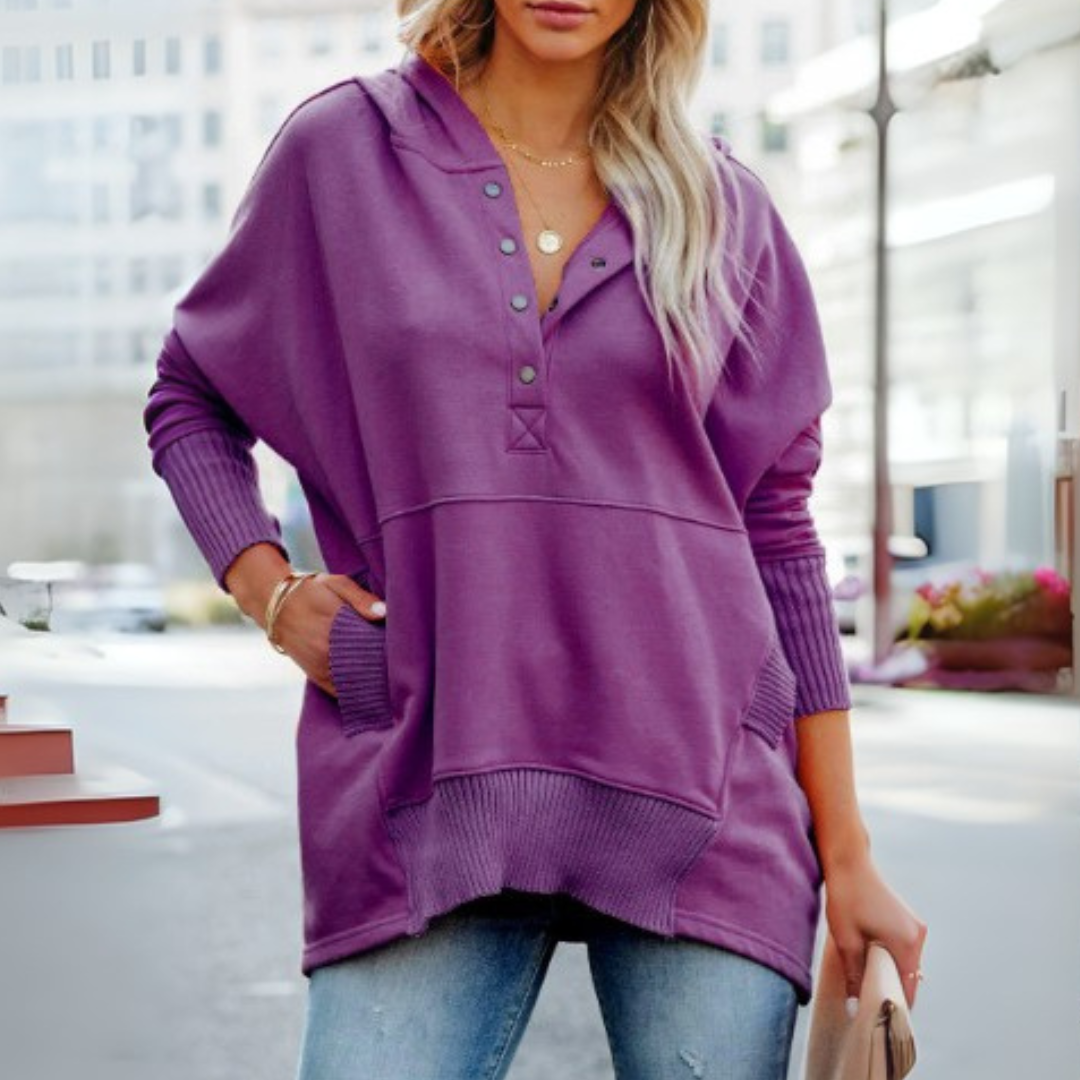 SORAYA™ - Sweat à capuche oversize confortable à col en V et manches longues