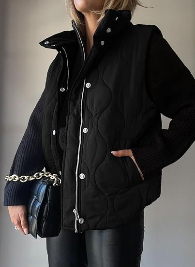 PAMMY™ - Gilet classique matelassé à boutons et fermeture éclair avec col