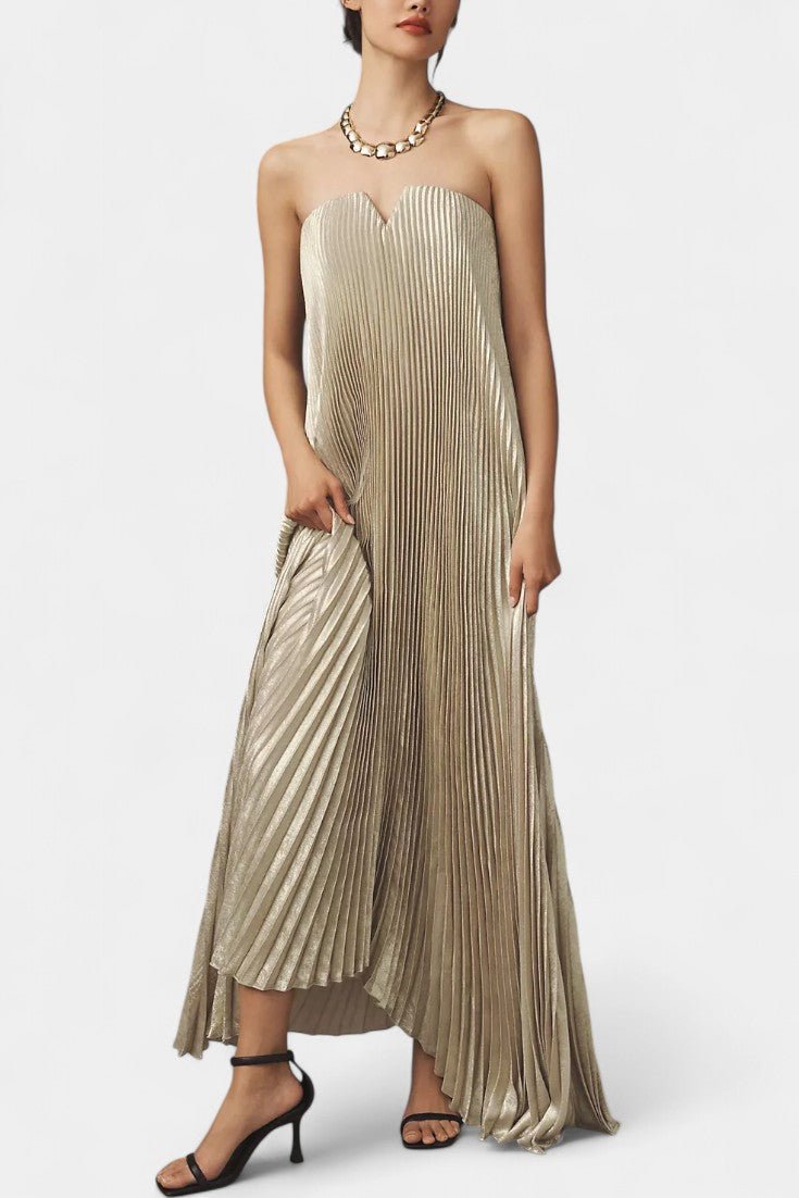 Andreia | Robe Maxi A-Ligne Plissée Sans Manches
