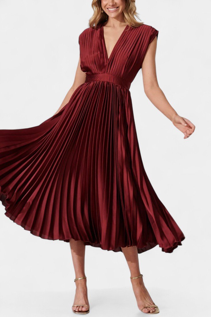 Audrey | Robe Midi Plissée à Col V