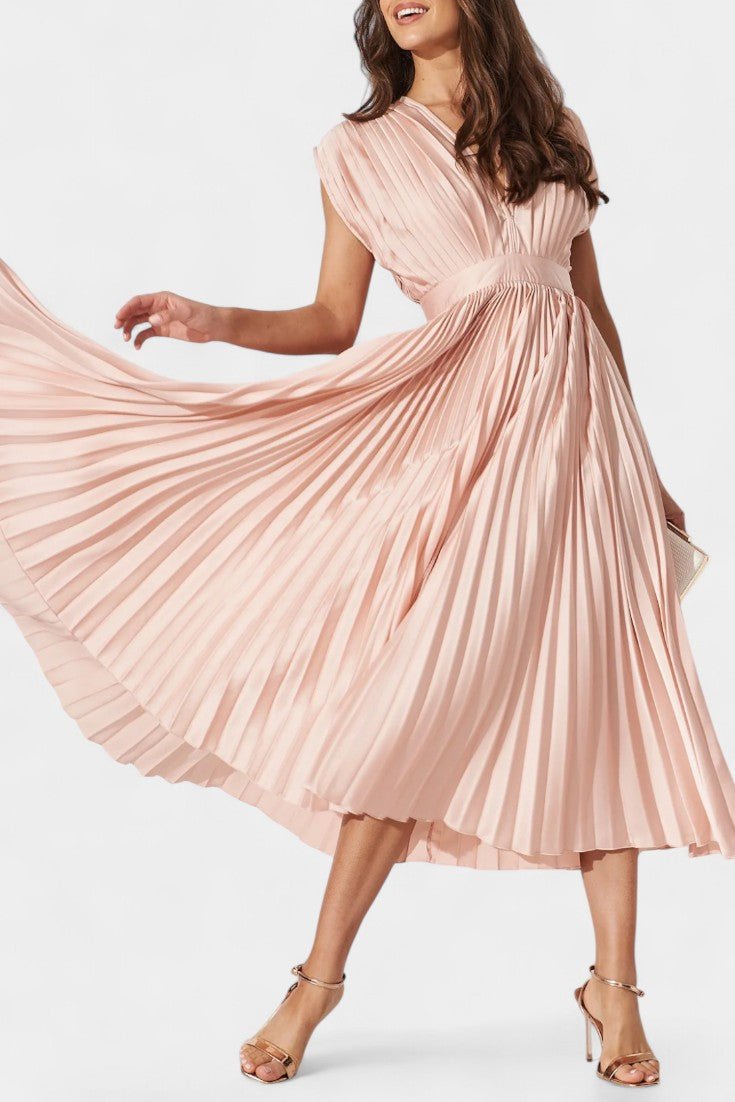 Audrey | Robe Midi Plissée à Col V
