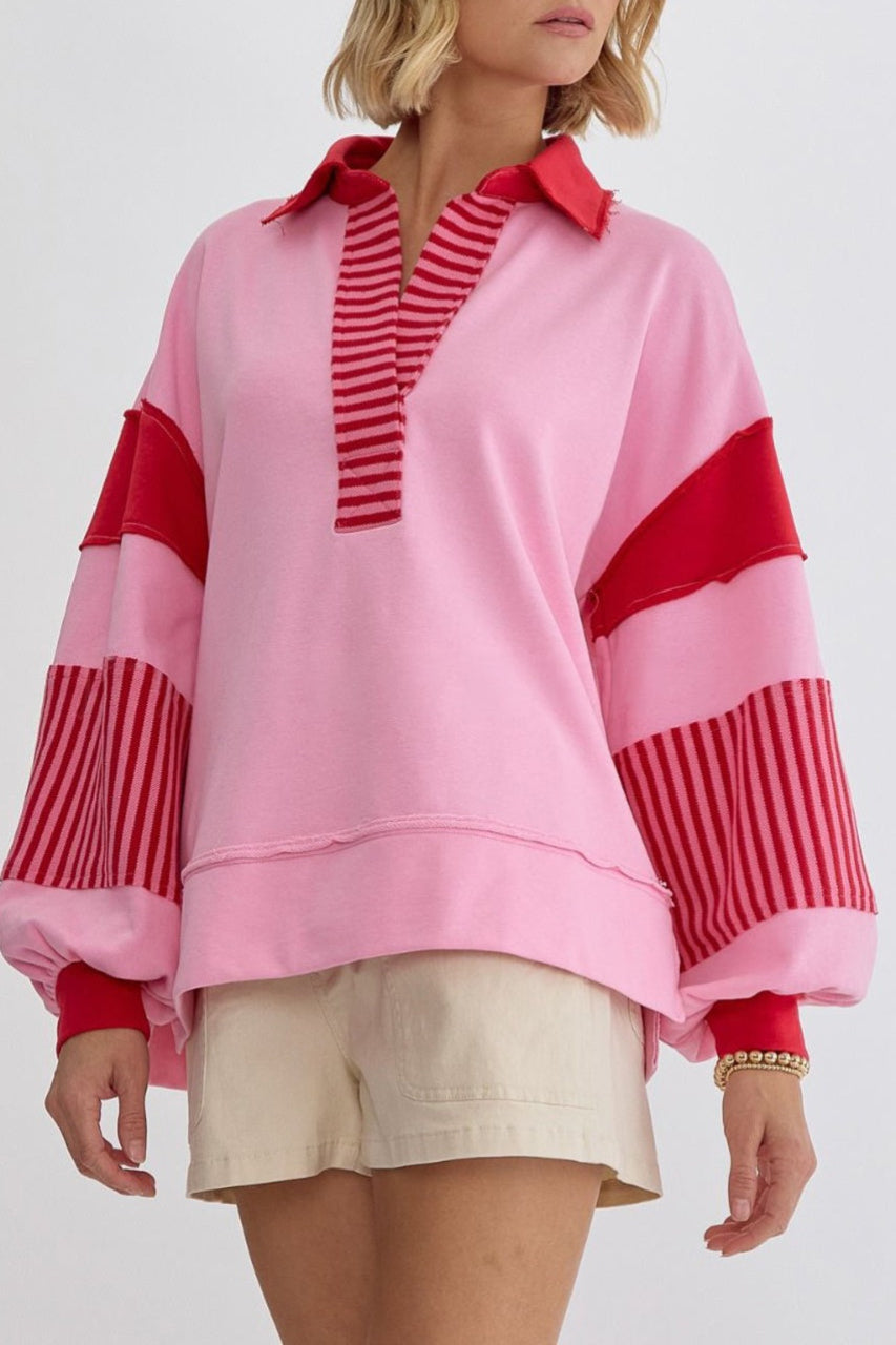 WAMAL™ - Sweat-shirt long à manches longues et décolleté en V surdimensionné